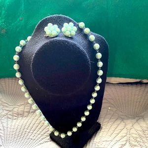 Icing blue, pearl like necklace and earrings